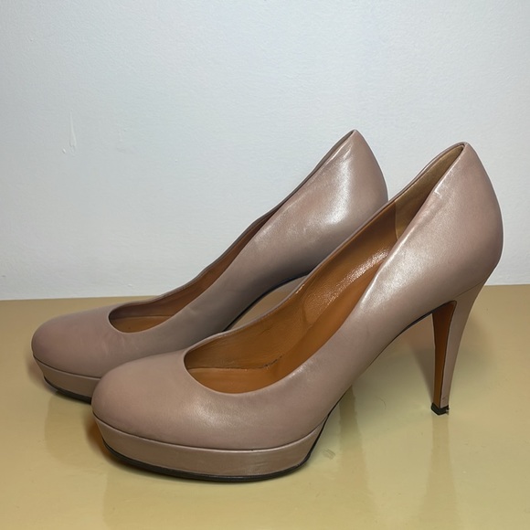 Gucci Leather Platform Pumps Round Toe Shoes Tan Size 40 - Picture 6 of 13